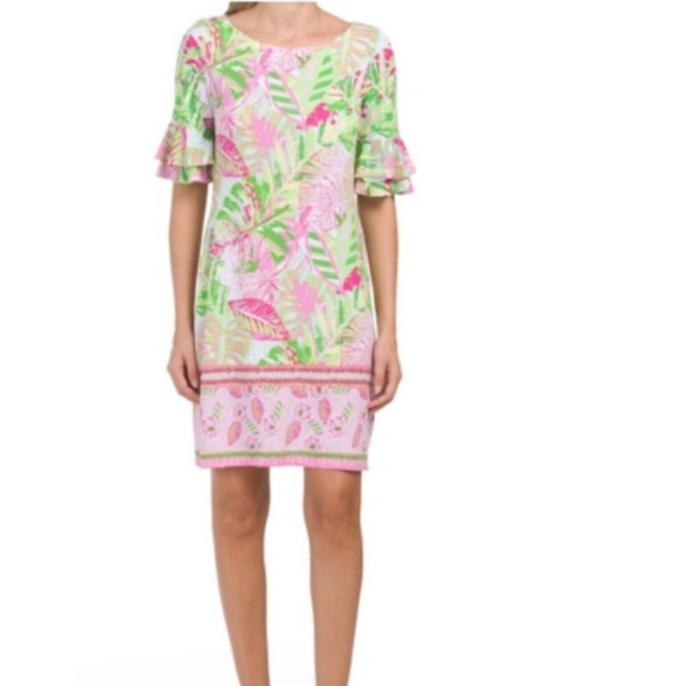 Pappagallo Erika Flutter Sleeve Tropical Mini Dress Large NWT